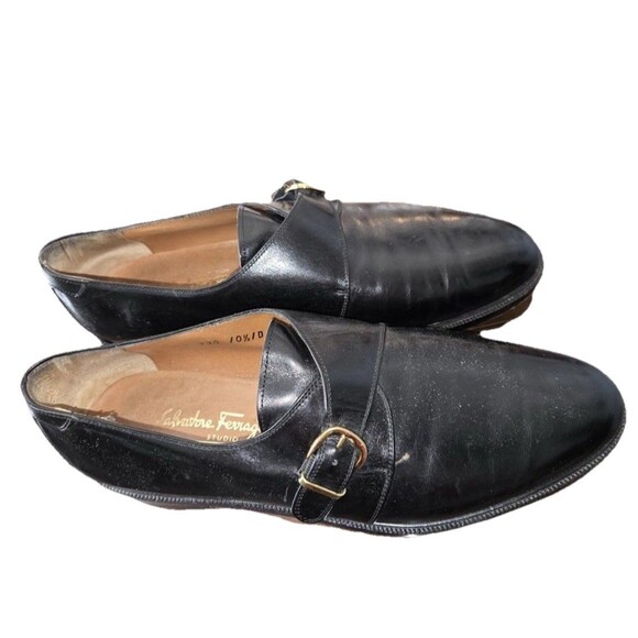 Salvatore Ferragamo Men’s Loafers Monk Strap Dress Shoes 10.5 D Black Italy EUC - Picture 3 of 16